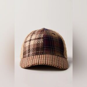 NWT Free People Plaid It Baseball Hat- Brown Multi